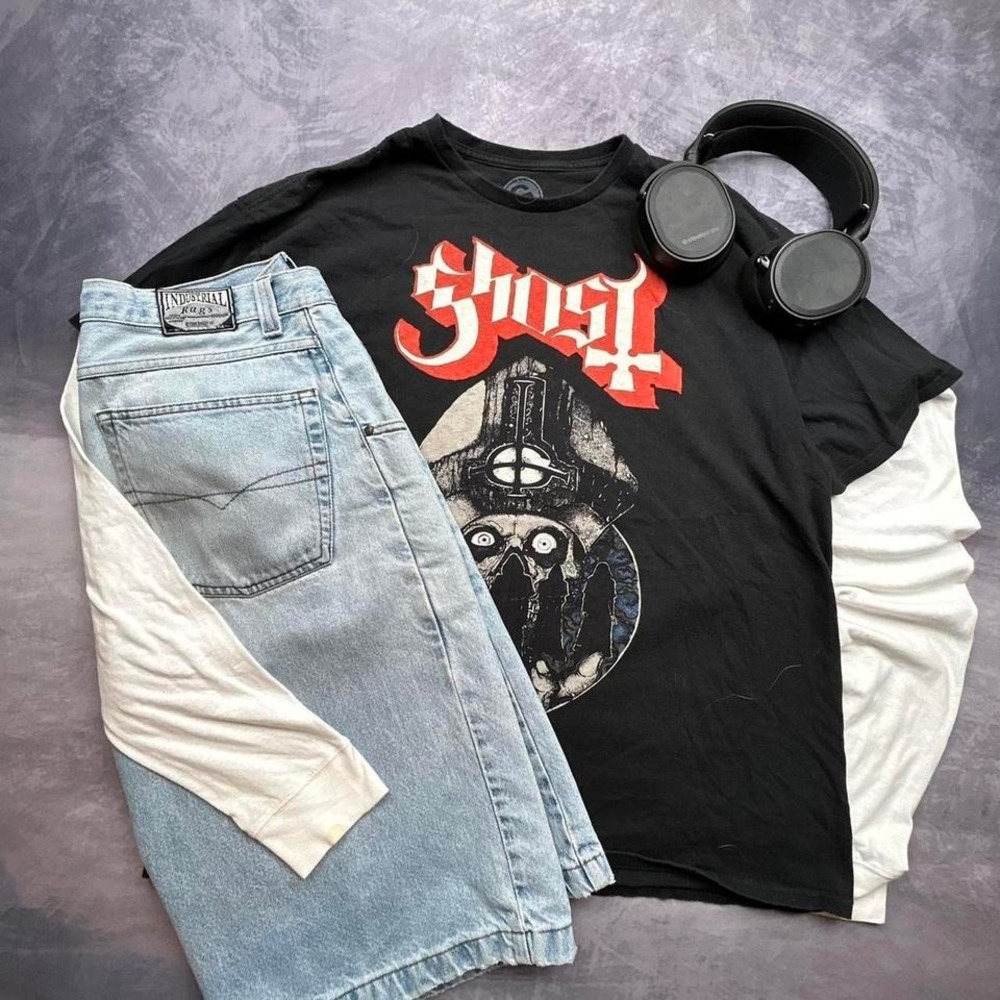 Black Y2K Ghost Tee Fall Time Grunge Skater Style XXL‎